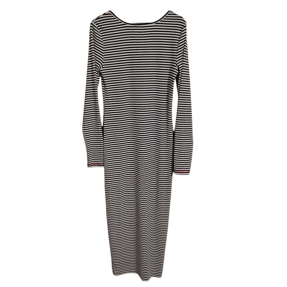 Striped Long Sleeve Midi Dress in Black & White - Picture 6 of 8